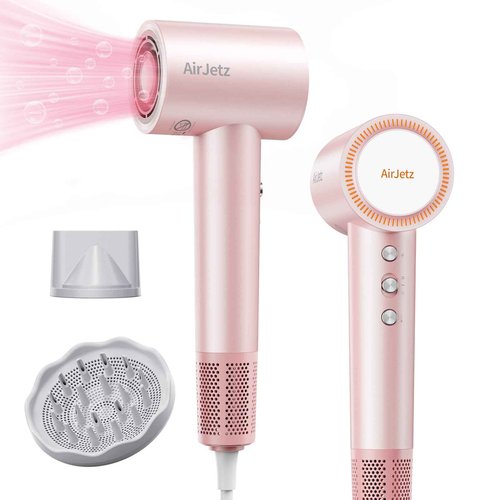 Hair Dryer, 160,000 RPM High-Speed Ionic Blow Dryer for Fast Drying, Professional Lightweight Hairdryer with Diffuser, Magnetic Nozzle, 4 Temps & 2 Speeds, Low Noise for Travel & Home - Pink
