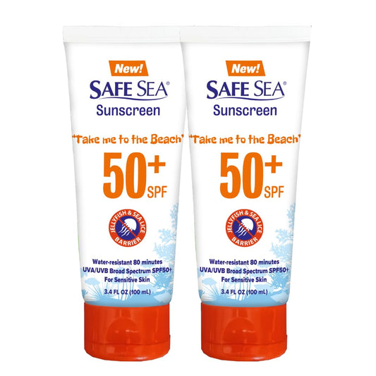 SAFE SEA Anti-Jellyfish Sting Protective Lotion - Sunscreen - Sunblock - Sea Lice - Jelly Fish - 50SPF Adults (Tube 3.4 oz 2 pack)