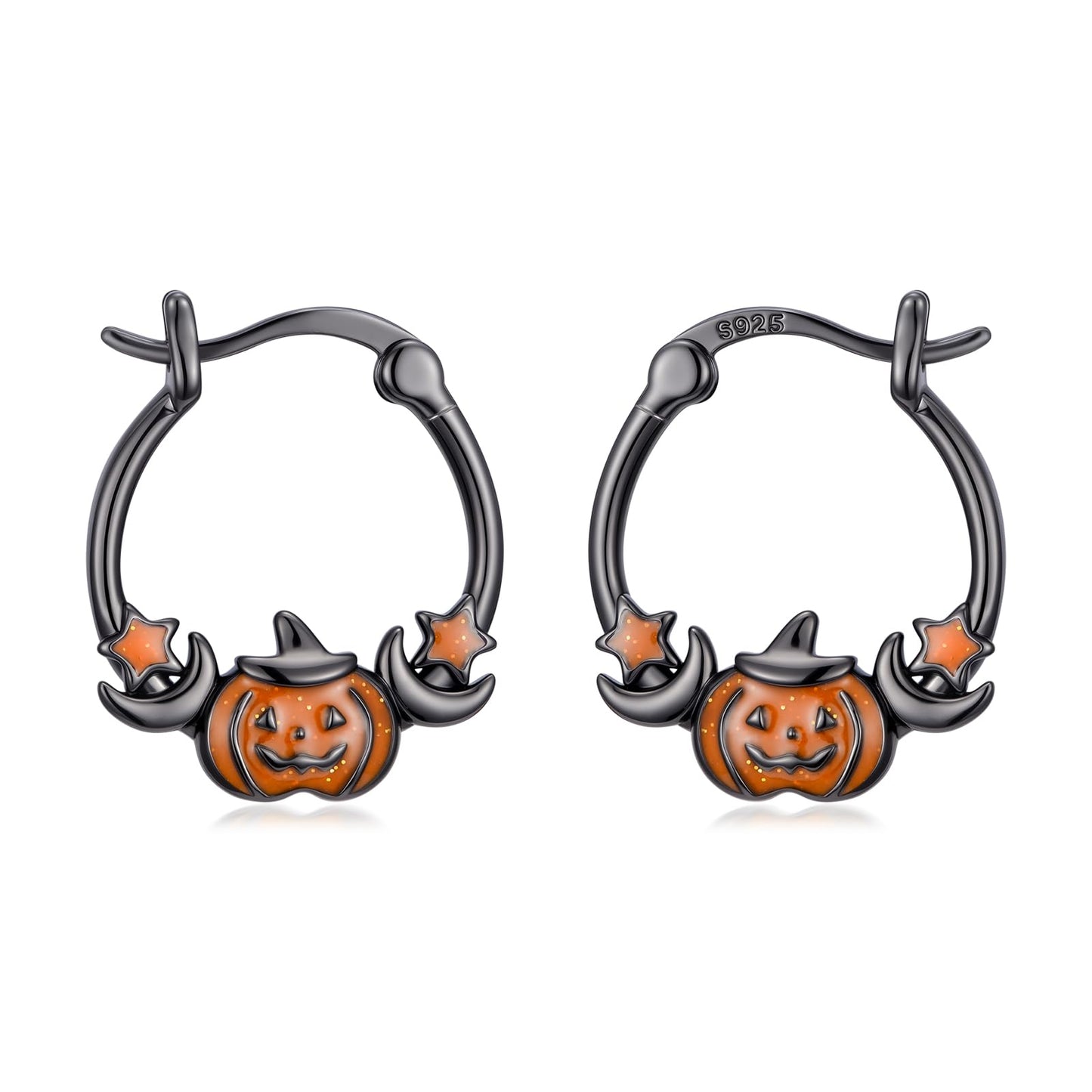 Halloween Earrings 925 Sterling Silver Black Pumpkin Earrings Gothic Hoop Earrings Jewelry Gifts for Women Daughter