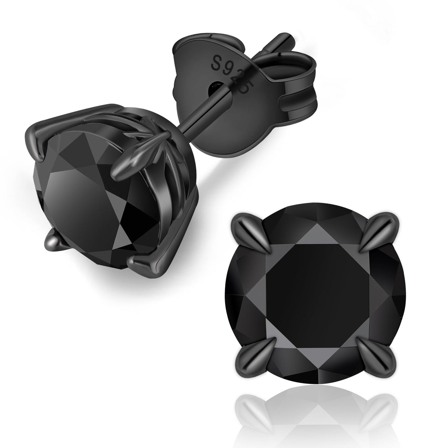 KRKC Moissanite Earrings for Men Women, Black Diamond, D Color VVS1, 925 Sterling Silver Solitaire Stud Earrings, Black Tone Plated, Valentine's Day Gifts, 1.2Carats