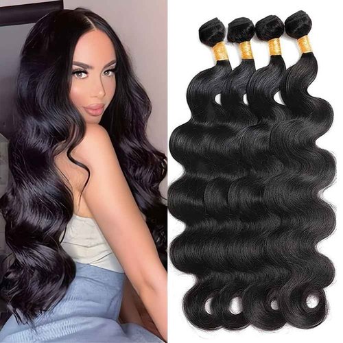 12A Human Hair Bundles 20 18 16 14 Inch Body Wave Bundle Human Hair 400g Brazilian 4 Bundles Sew in Hair 100% Unprocessed Hair Weave Deals Brazilian Quick Weave Natural Black Wavy Hair Extensions