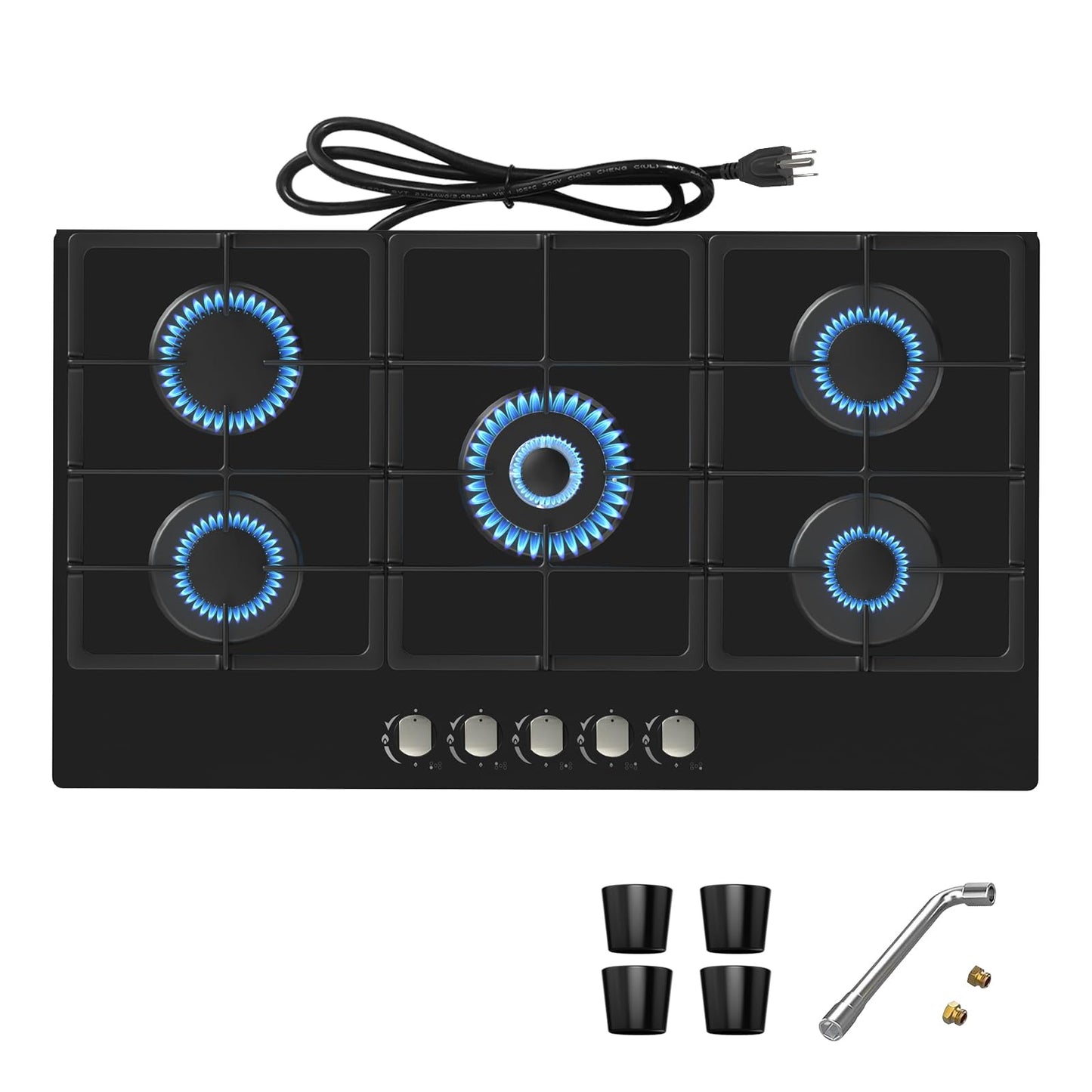 Nafewin 36 Inch Gas Cooktop Propane Stove, 5 Burner Built-in Gas Stove Top with Tempered Glass Panel, NG/LPG Dual Fuel Auto Ignition Propane Cooktop with Thermocouple Protection