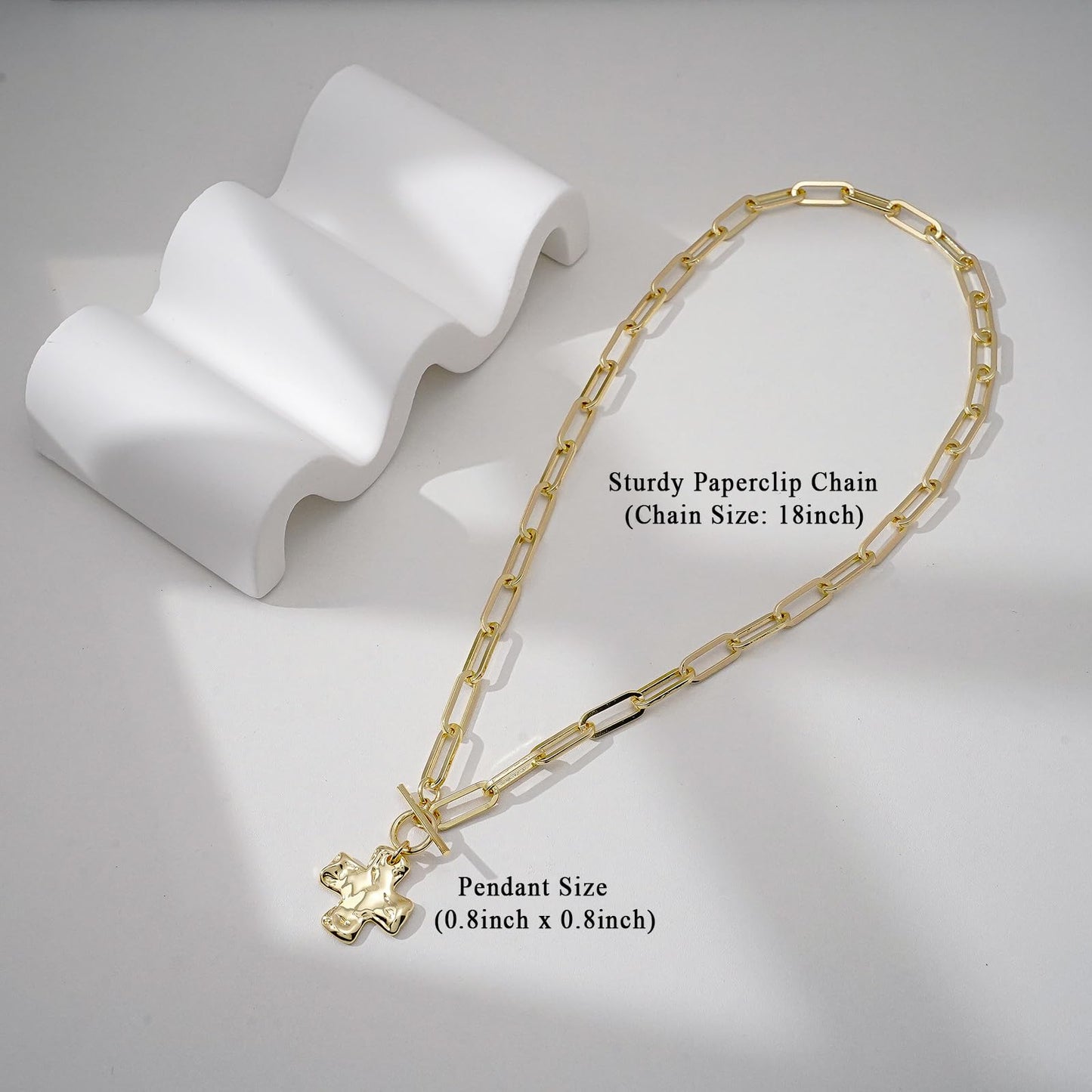 Bheop Chunky Cross Necklace for Women Trendy 14K Real Gold Plated Statement Cross Pendant Charm Necklace Toggle Clasp Long Big Paperclip Faith Chain Costume Jewelry Gift Non Tarnish 2CM