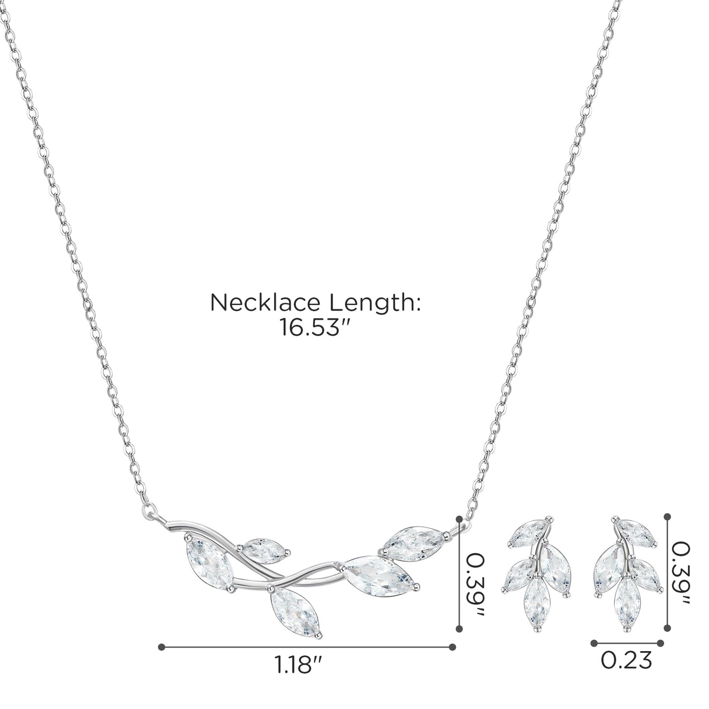 SWEETV Wedding Jewelry Set for Bride Bridesmaid, Cubic Zirconia Leaf Vine Wedding Earrings Necklace Set Bridal Jewelry Set for Wedding Prom