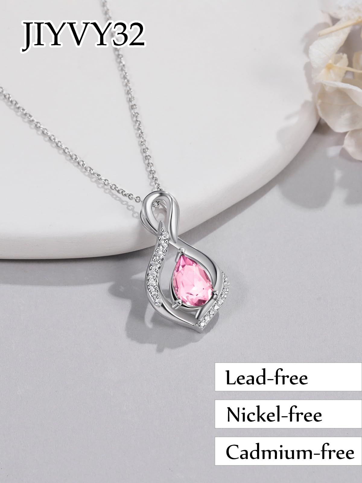 JIYVY32 Pink Tourmaline Infinity Necklace for Women October Birthstone Necklaces White Gold Plating Anniversary Birthday Gifts for Wife Her Mom Girlfriend Birthstone Jewelry Gifts for Women