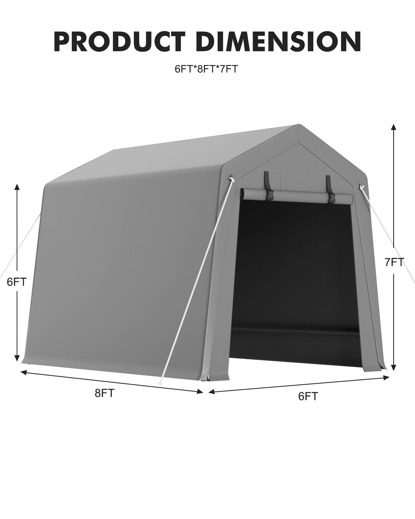 GarveeLife 6 x 8 ft Carport Storage Shed, Portable Garage with Roll-up Zipper Door, Heavy Duty Waterproof Tarp, Storage for Motorcycle, Bike, Firewood, Garden Tools