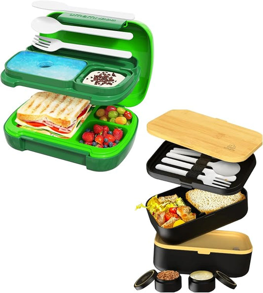 Umami Bento Box Bundle for Kids & Adults Leakproof All-In-1 Lunch Boxes with Utensils, Dividers, Microwave & Dishwasher Safe