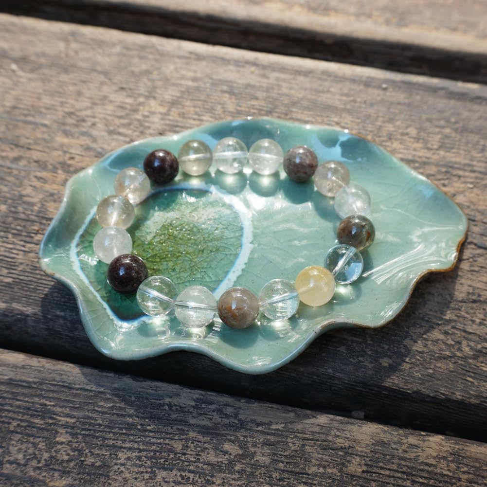 TaHLga 12MM Black Rutilated Quartz Bracelet | Natural Rutilated Quartz Gemstones | Bring Luck Wealth Courage | Protection from Evil | Gift