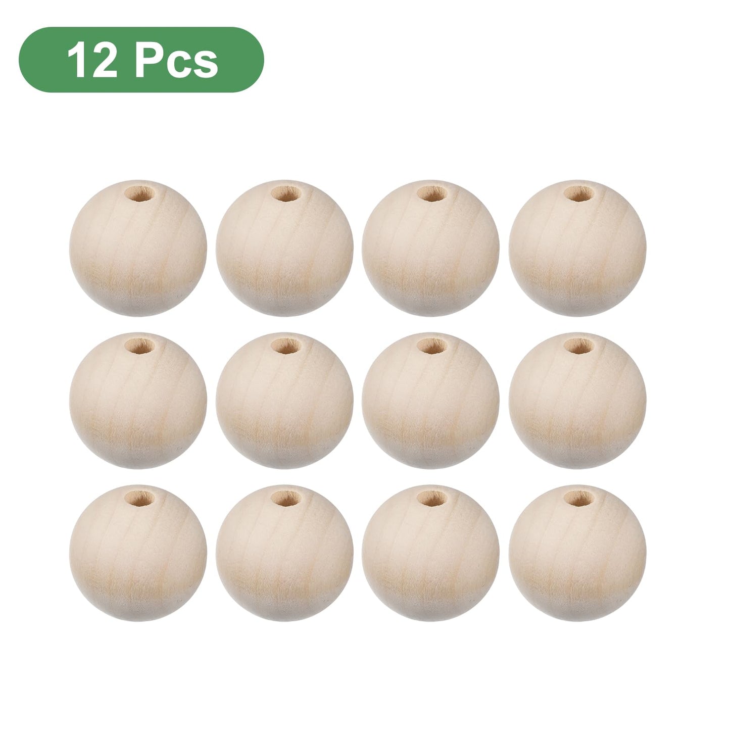 uxcell 20Pcs 50mm Natural Wood Spacer Beads, 10mm Large Hole Unfinished Round Wooden Beads for DIY Crafting, Jewelry Making Bracelets