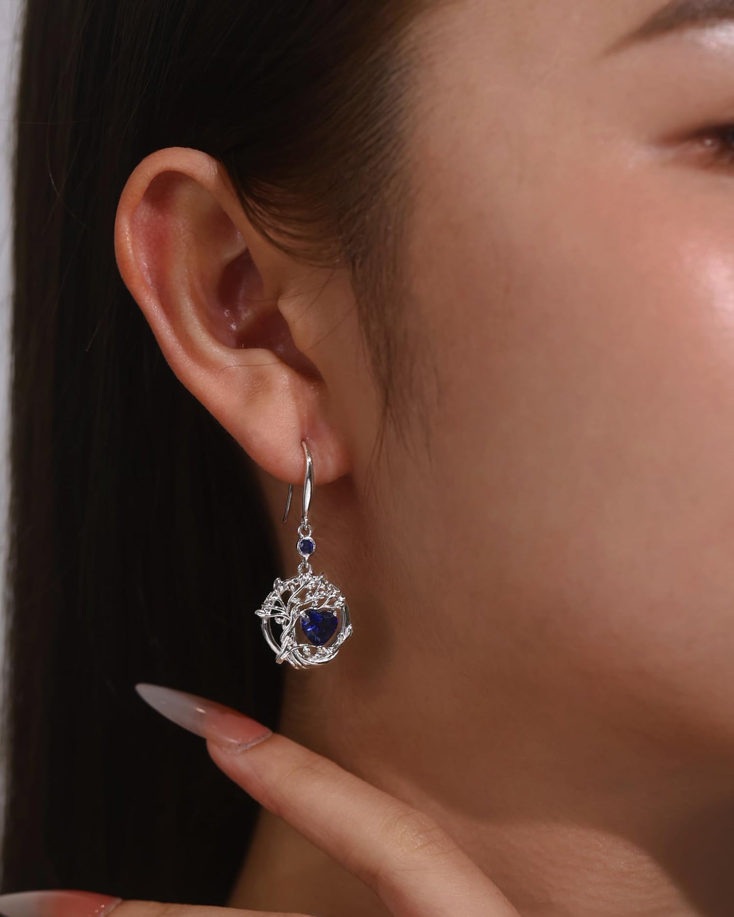 FANCIME Tree of Life Earrings 925 Sterling Silver Dainty Blue Sapphire Dangle Drop Gemstone Earring September Birthstone Fine Jewelry Birthday Mothers Day Gifts for Women Her