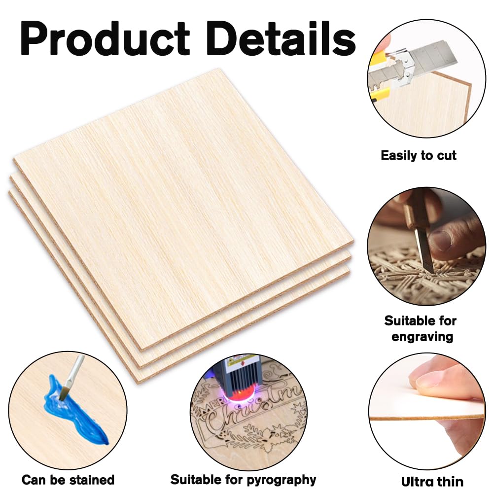 DIYDEC 12 Pack Basswood Sheets 12 x 12 x 1/16 Inch Thin Wooden Sheet Unfinished Wooden Squares Boards Balsa Plywood Wood Sheets for Crafts Architectural Models Laser Cutting Wood Burning and Drawing