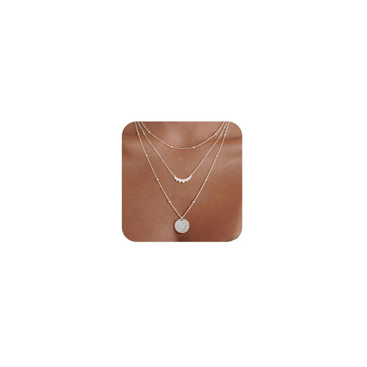 AGWOLF Gold/Silver Layered Necklaces for Women,Dainty 14k Gold Plated Stackable Choker Necklaces for Women,Trendy Layering Coin Chain Pendant Jewelry Set Gifts