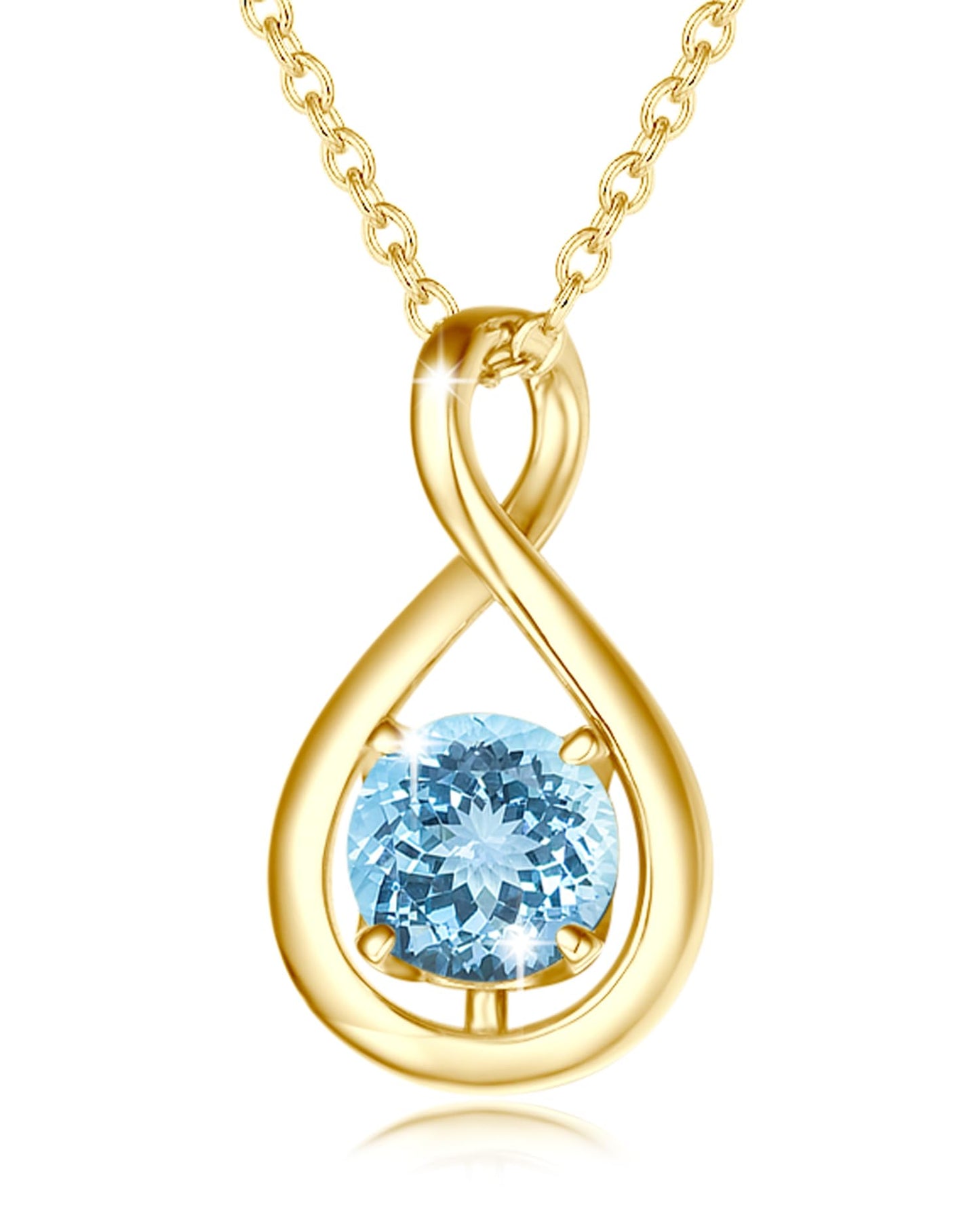 FANCIME Aquamarine Necklace March Birthstone for Women Yellow Gold Plated Sterling Silver Infinity Pendant Blue Gemstone Fine Jewelry Birthday Mothers Day Gifts for Mom Her Daughter