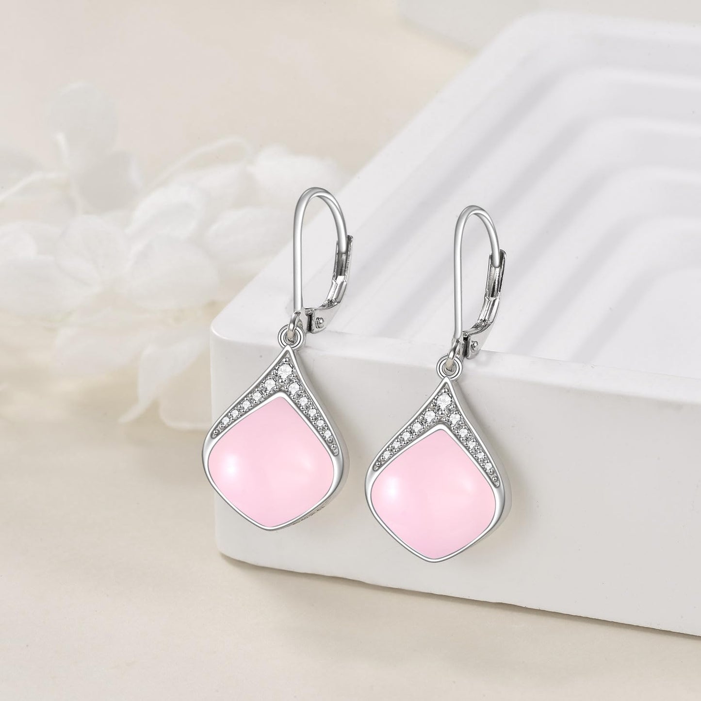 Pink Teardrop Earrings for Women Sterling Silver Cubic Zirconia Teardrop Drop cubic Zirconia Dangle Earrings Jewelry Christmas Gifts for Women