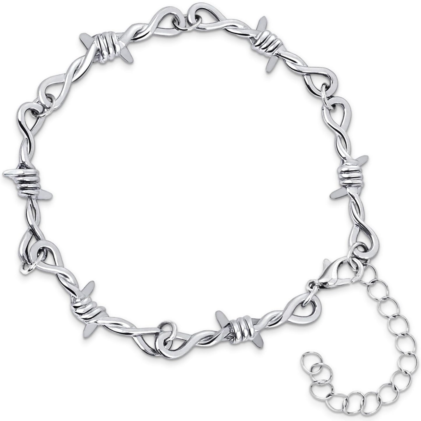 LuxGoth Stainless Steel Barbed Wire Thorns Thin Link Chain Bracelet Gothic Punk Rock Biker Vintage Viking Adjustable Brambles Link Curb Bracelet Jewelry for Men Women Silver GTS-B1B45051