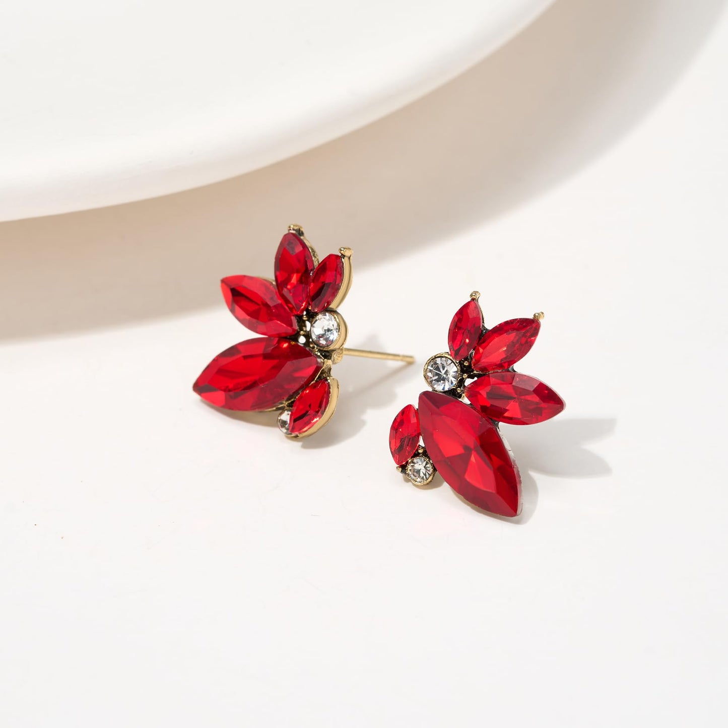 SWEETV Sparkly Red Rhinestone Stud Earrings for Women, Crystal Wedding Bridal Earrings for Brides,Cluster Bridesmaid Earrings, Prom Formal Party Jewelry