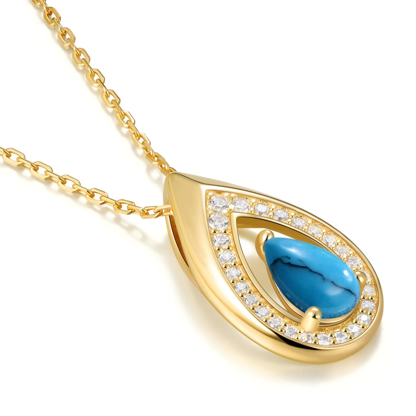 Kstyle 14k Gold Turquoise December Birthstone Pendant Necklaces for Women Valentine's Day Birthday Gift Anniversary Jewelry for Wife Daughter Grandma Mom Sister Non Tarnish