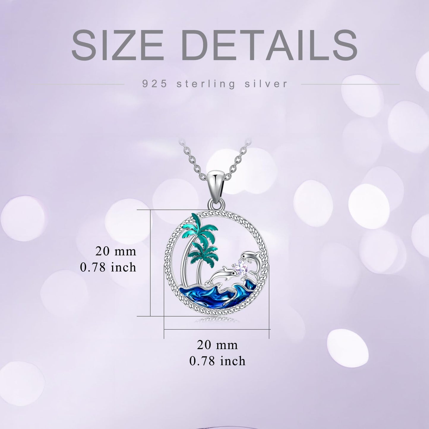 PROESS Dolphin Necklace Sterling Silver June Birthstone Necklace Palm Tree Beach Jewelry Ocean Animal Gifts for Women