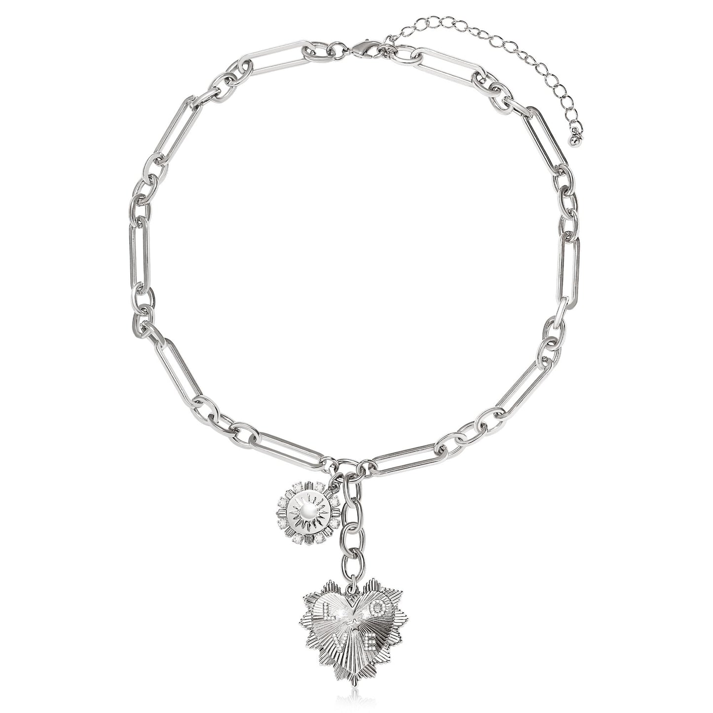 BONJOULRY Heart Necklace Silver Chunky Heart Necklace for Women, Non Tarnish Trendy Heart Choker Pendant Waterproof Heart Jewelry Gifts