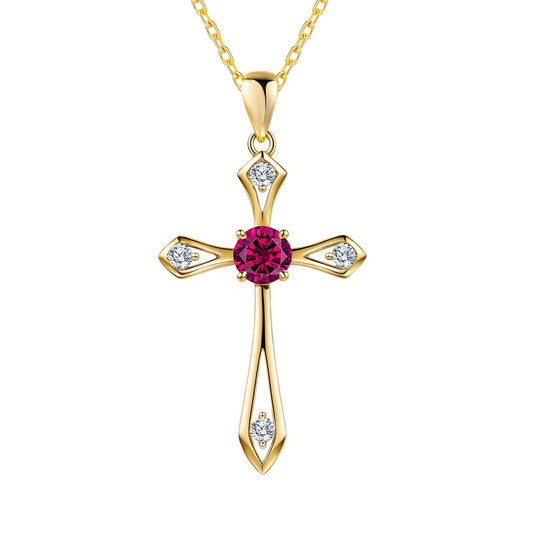14K Gold Plated Solid Cross Necklace for Women,925 Sterling Silver Ladies Faith Cross Birthstone Pendant Christian Religious Confirmation Baptism Everyday Fine Jewelry Anniversary Birthday Gifts for Her