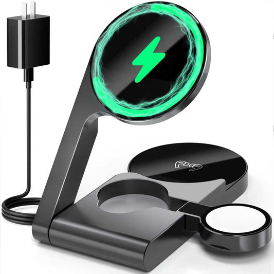 2026 3 in 1 Wireless Charging Station Mag-Safe Fast Charging Station for Apple MagSafe Charger, with USB C Charger, Foldable Charging Magnetic Wireless Charger Stand, Space Aluminum Travel Charger