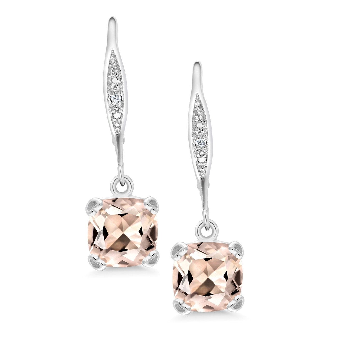 Gem Stone King Drop Dangle Earrings For Women | 7MM Cushion Cut Gemstone Birthstone and Diamond | 925 Sterling Silver | Jewelry Gift for Mom Wife Her | Morganite-October | Sterling Silver