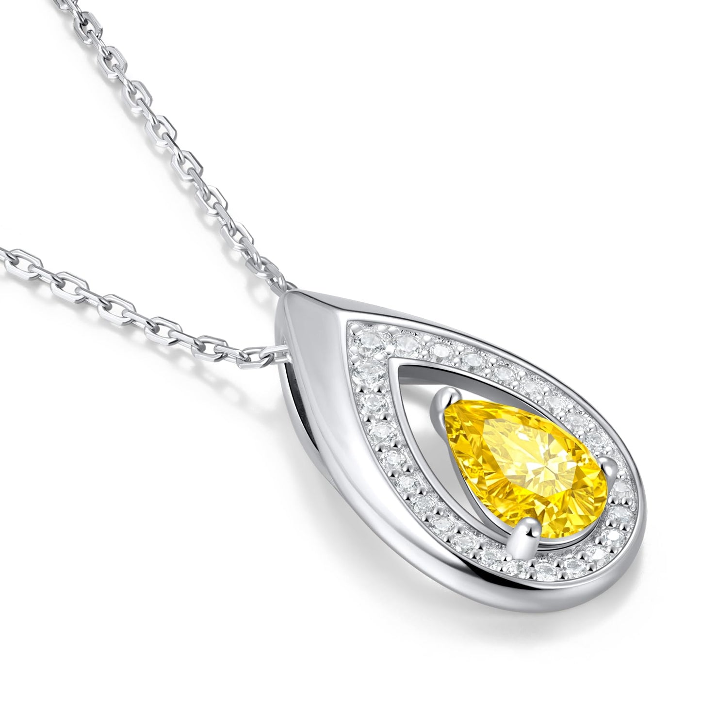 Kstyle 925 Sterling Silver Citrine November Birthstone Pendant Necklace Teardrop Jewelry Valentine's Day Anniversary Birthday Gift for Mom Daughter Wife Girlfriend Non Tarnish