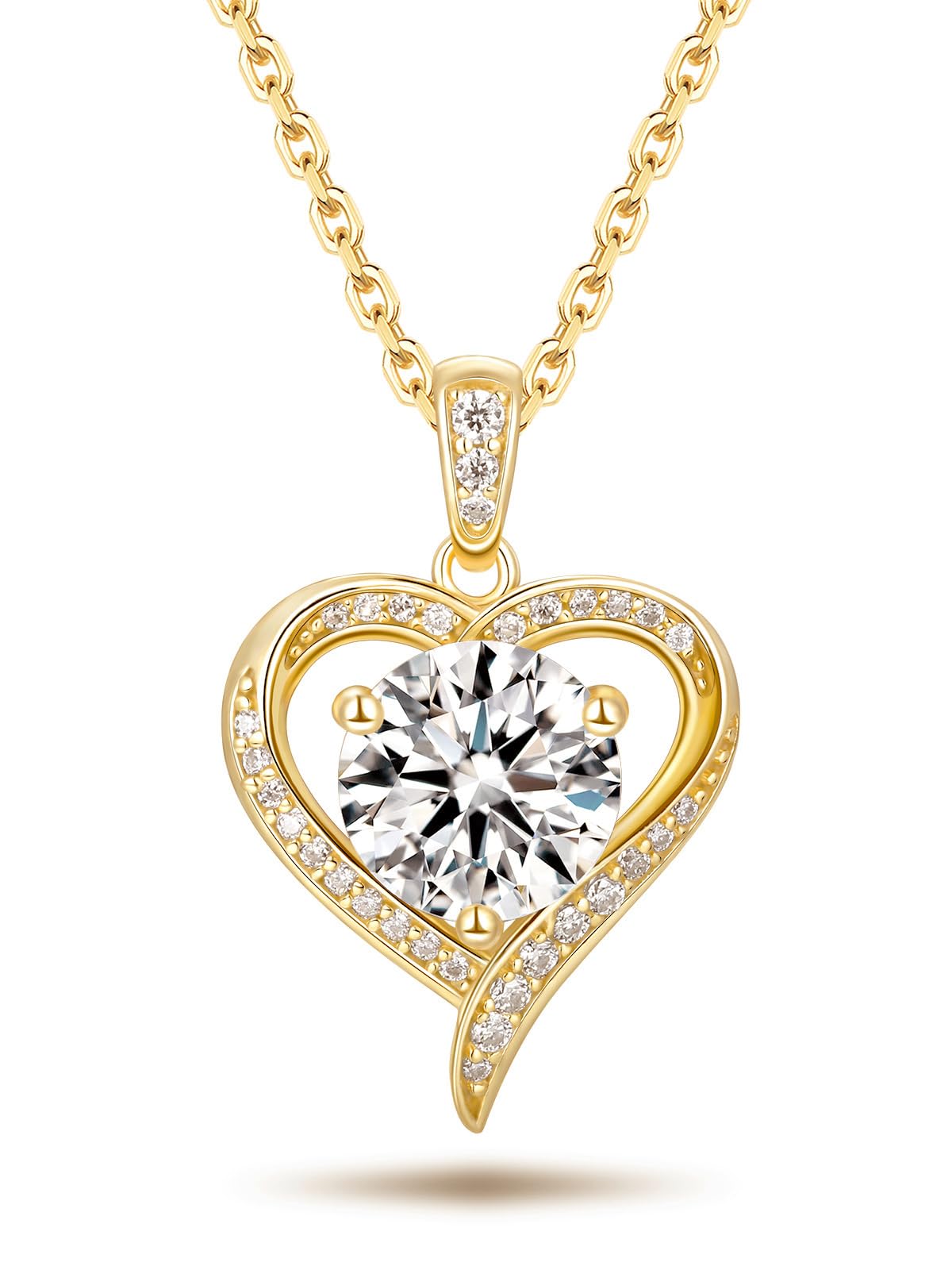 CYW 1 Carat Moissanite Heart Imitation Diamond Pendant Sparkle Gold Necklace for Women Wife 925 Sterling Silver