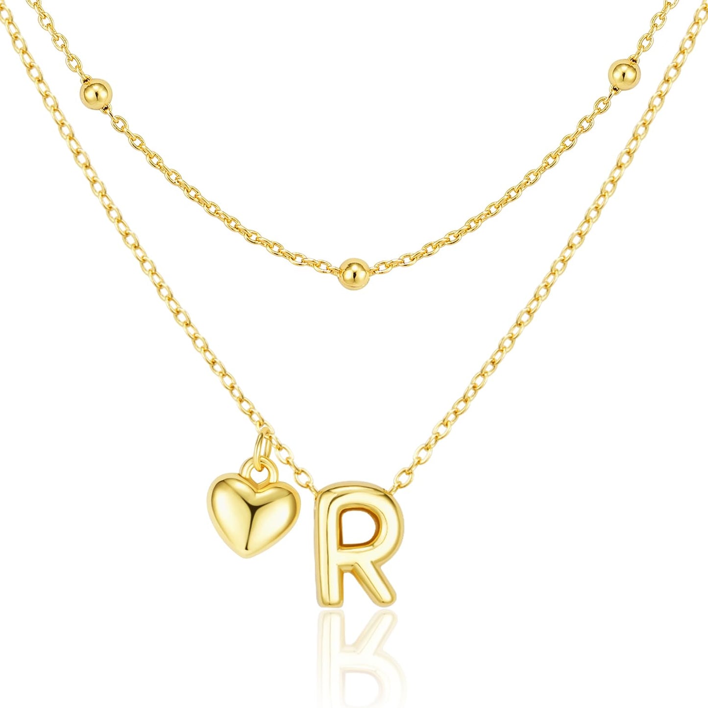 adoyi Gold Heart Initial Necklaces for Women Hers Dainty 14K Gold Plated Heart Layered Letter R Pendant Necklace Stack Trendy Jewelry Birthday Valentines Gifts for Women Jewelry