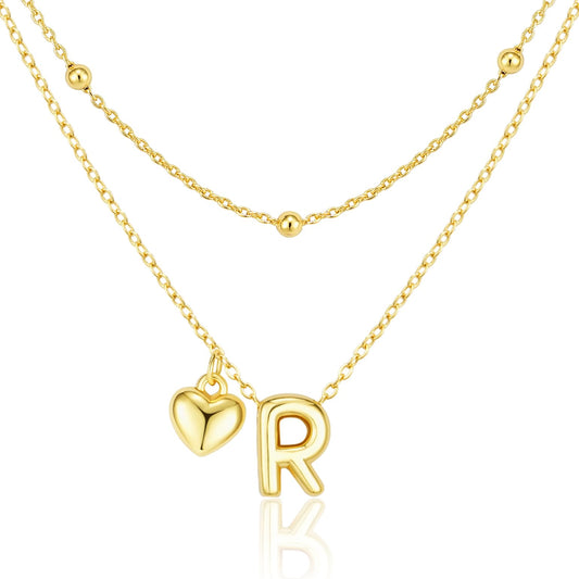 adoyi Gold Heart Initial Necklaces for Women Hers Dainty 14K Gold Plated Heart Layered Letter R Pendant Necklace Stack Trendy Jewelry Birthday Valentines Gifts for Women Jewelry