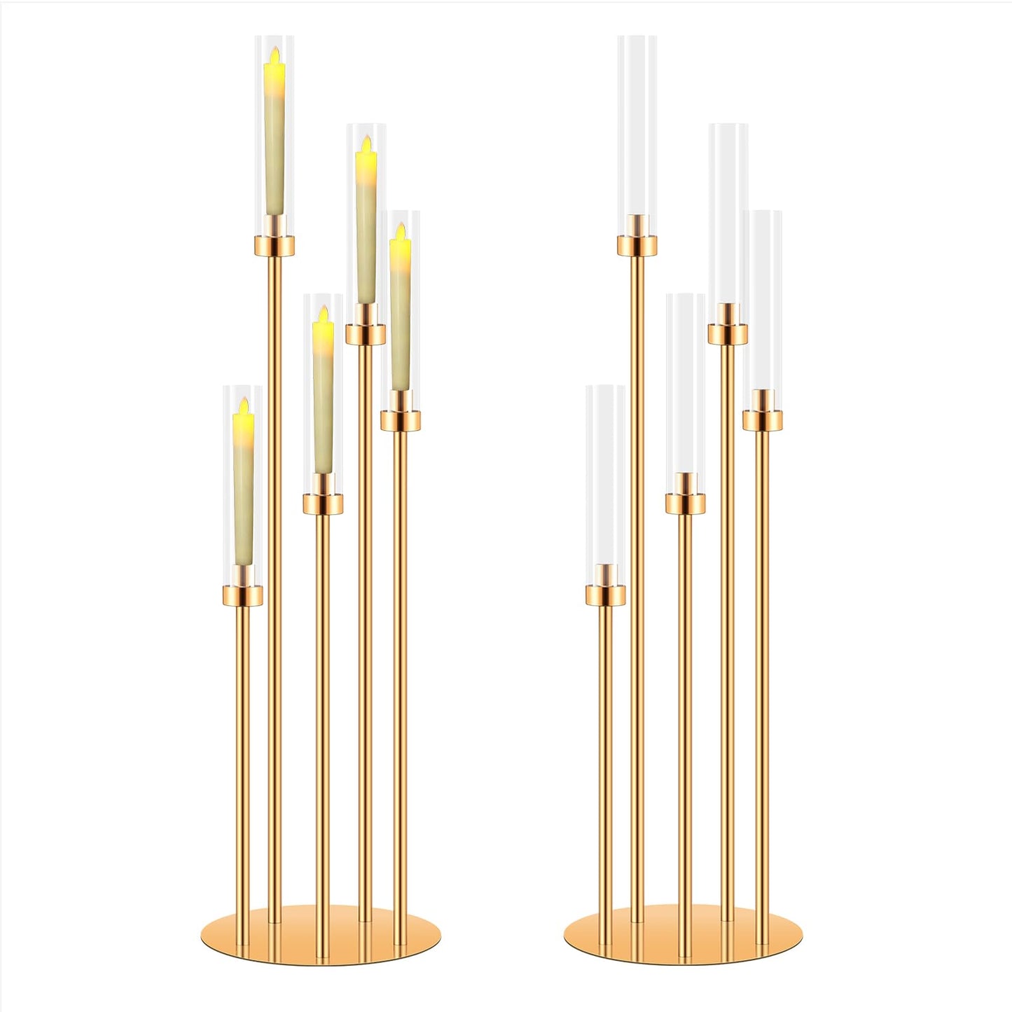 2 Sets Candelabra Centerpieces for Tables,42'' Tall 5 Arms Candlesticks Holder with Lampshade,Wedding Centerpieces,Gold Candle Holders for Wedding,Home Decoration Housewarming Gift,Fit LED Candles