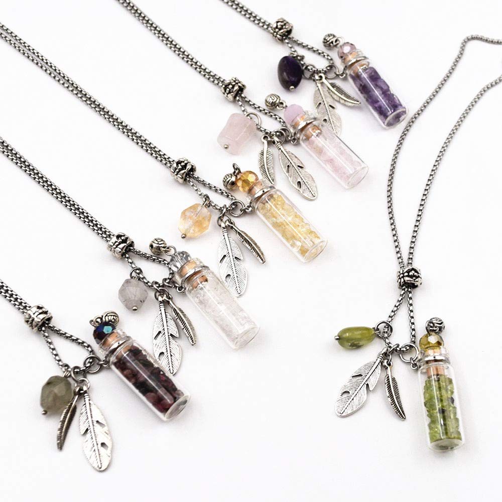 CoolDIY Aromatherapy Essential Oil Diffuser Necklace Locket Pendant Stainless Steel Perfume Necklace Crystal stone Glass vial Necklace (Water blue)