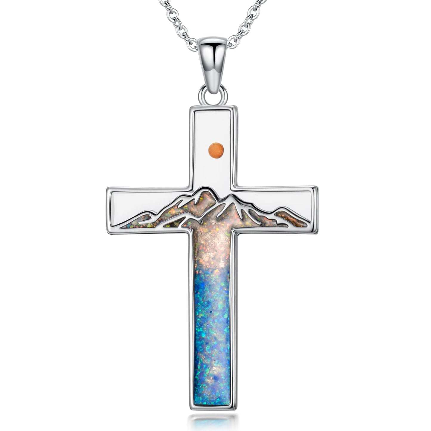Suiknsn Mustard Seed Necklace 925 Sterling Silver Blue Opal Turquoise Mountain Necklace Faith Cross Pendant Christian Jewelry Hiking Gifts for Women Mom