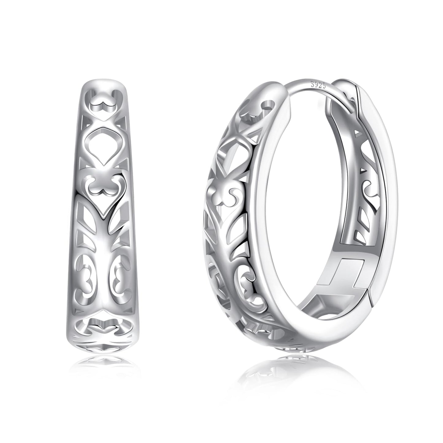 JSGEMSLEE 925 Sterling Silver Filigree Earrings for Women Hypoallergenic Vintage Filigree Oval Hoop Earrings for Women