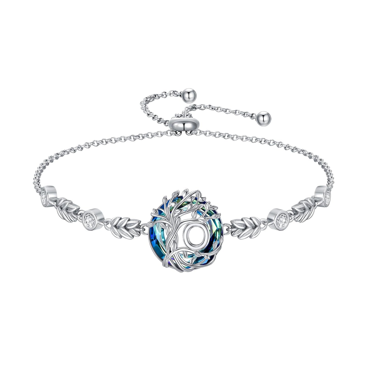 TOUPOP Tree of Life Initial Bracelet Sterling Silver Initials O Letter Link Bracelets Blue Circle Crystal Family Tree Birthday Mothers Day Jewelry Gifts for Women Mom Wife