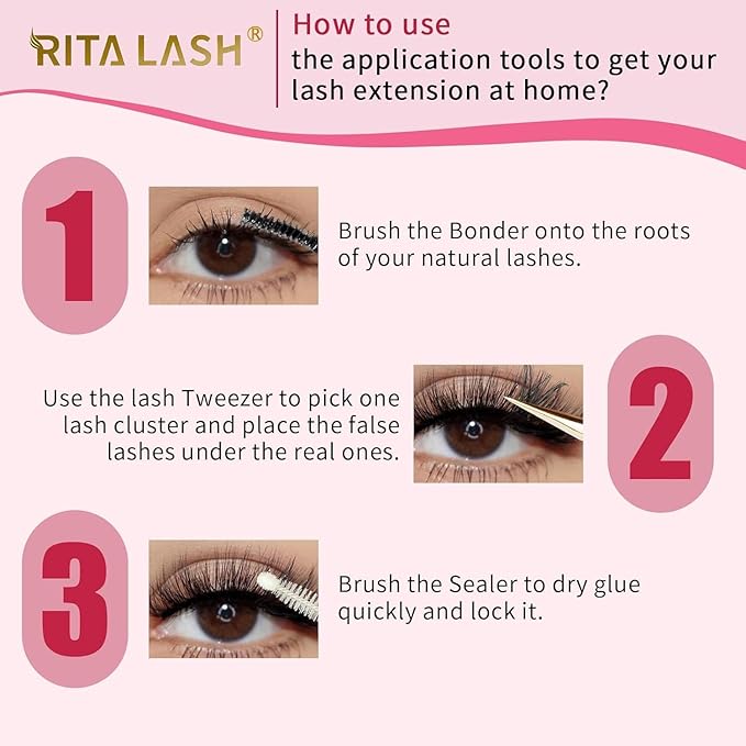 RITALASH Lash Extension Kit 10D+20D+30D+40D DIY Lash Clusters 640pcs Cluster Lashes Individual Lashes Eyelash Extension Kit with Lash Bond and Seal,Lash Tweezers(10D+20D+30D+40D Kit,10-16mm)