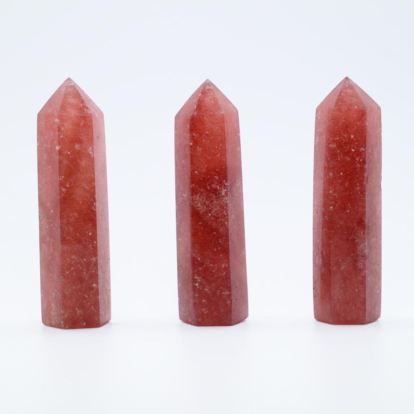 Angelstones Natural Strawberry Quartz Gemstone Healing Crystal Hexagonal Pointed Reiki Chakra Faceted Prism Wand Carved Stone Figurine Home Decor