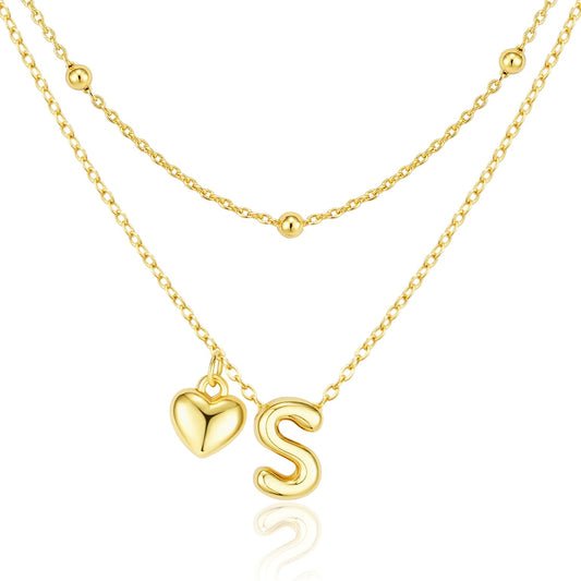 adoyi Gold Heart Initial Necklaces for Women Hers Dainty 14K Gold Plated Heart Layered Letter S Pendant Necklace Stack Trendy Jewelry Birthday Valentines Gifts for Women Jewelry