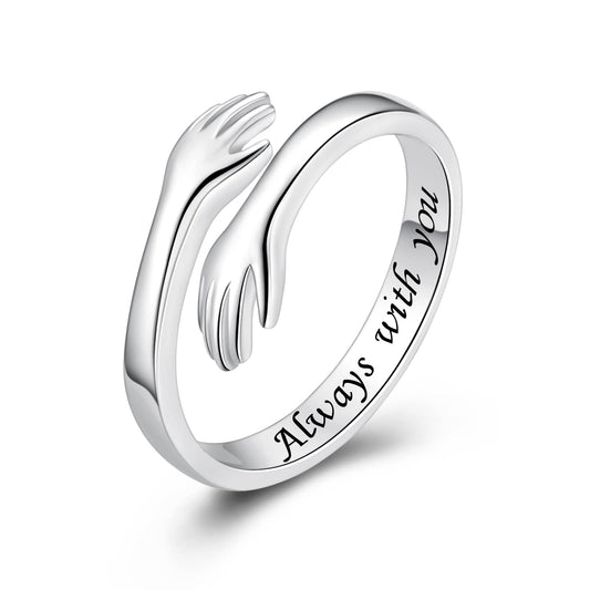 ACJFA Hug Rings for Women Sterling Silver Adjustable Ring for Women Daughter Hand Ring Jewelry for Birthday Gifts Holiday Gift for Teens (Always with you)