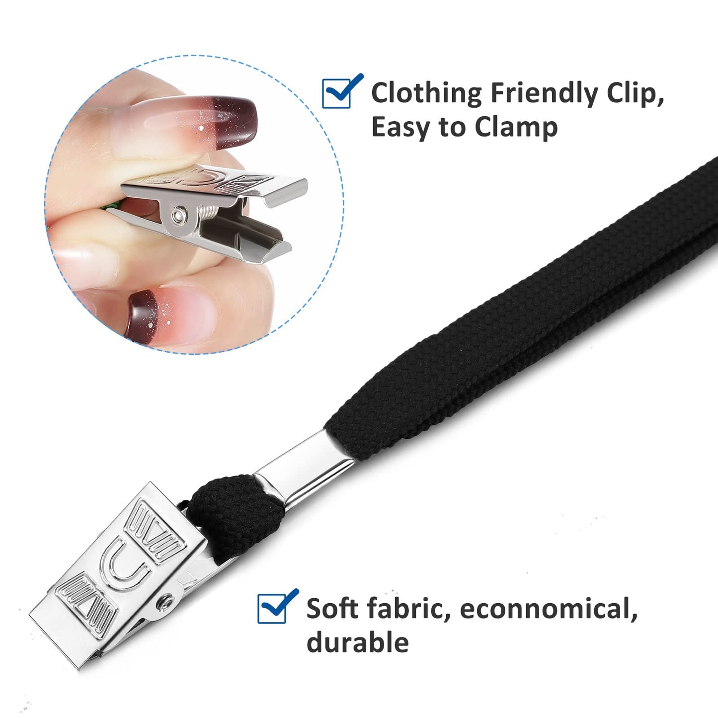 Marspark 200 Pcs ID Badge Holder with Lanyard Lanyards for ID Badges Resealable Flat Neck Name Tag with Clip Waterproof Plastic Clear Badges Bulk for School Office Supplies (Black)