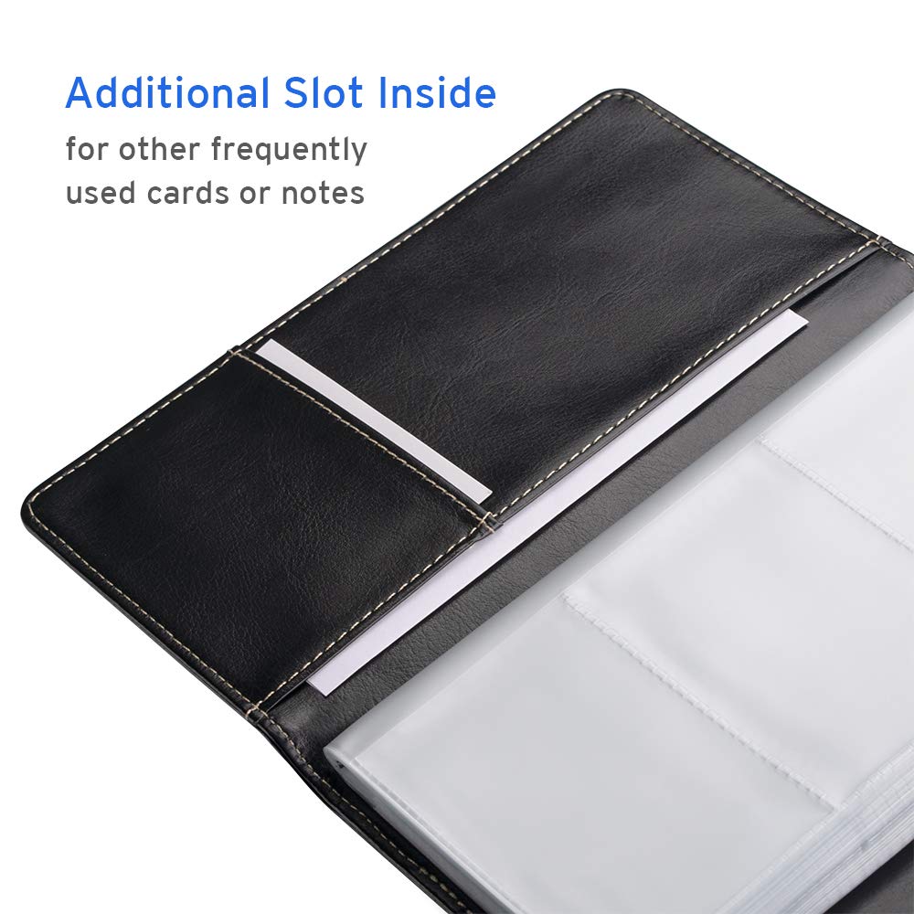 Sooez Leather Professional Business Card Book Holder Organizer, 240 Capacity Credit Card Booklet, PU Name Cards Holder Storage File for Men Women, 7.7 x 4.5 Inch, Black