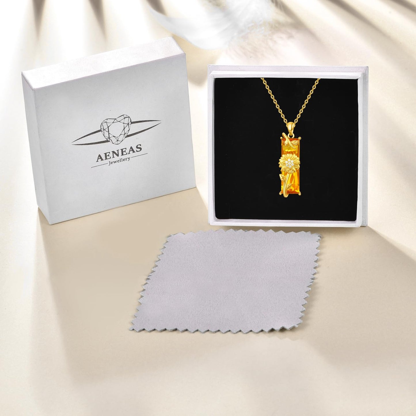 AENEAS Valentines Day Gifts for Women Her Sunflower Necklaces for Women 14K Gold Plated 925 Sterling Silver Sunflower Pendant Citrine Necklace Crystal Flower Jewelry Gift for Wife Her