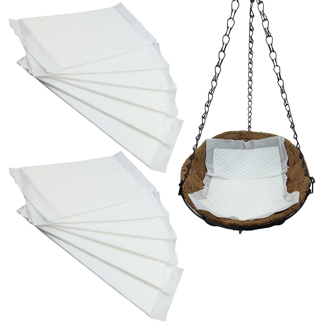 12Pack Self Watering Liners for Hanging Plants Basket,10 X 14” Plant Basket Insert Watering Devices Coconut Liner Auto Watering Mat for Outdoor Window Box Pot (12, White)