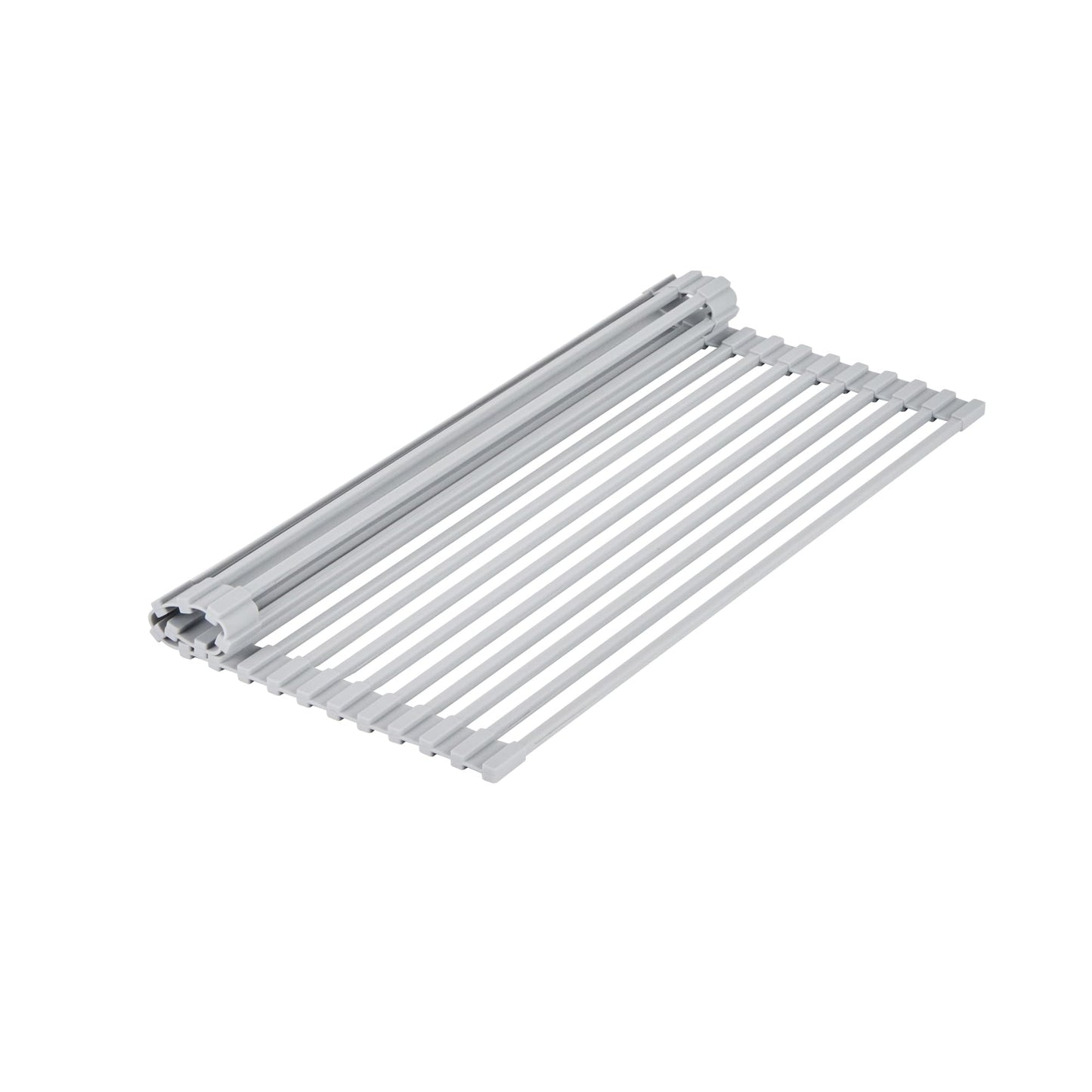 Restaurantware 16.93 x 12.99 Inches Stainless Steel Drying Rack - 12 Count - Clean Tek Professional Dish Drainer, Roll-Up, Non-Slip - Space-Saving Over-The-Sink Rack - Silicone Coated Gray