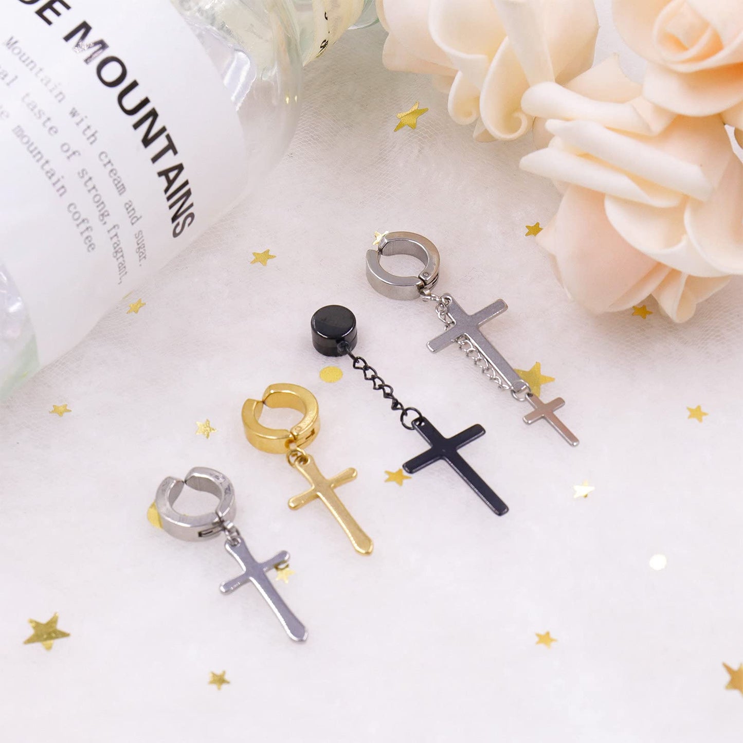 NEWITIN 9 Pairs Magnetic Earrings for Men Clip on Earring Stainless Steel Magnet Earring Unisex Hoop Dangle Cross CZ Studs Non Piercing Magnetic Stud Earrings for Men Women