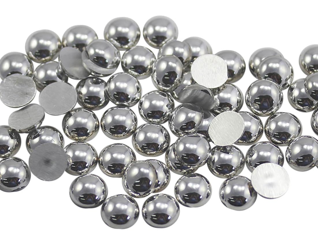 Allstarco 5mm Silver Flat Back Acrylic Round Pearl Cabochons Plastic Rhinestones Pearl Gems Embellishments for Jewelry, Crafts, Costumes, Cards Cosplay 80 Pcs
