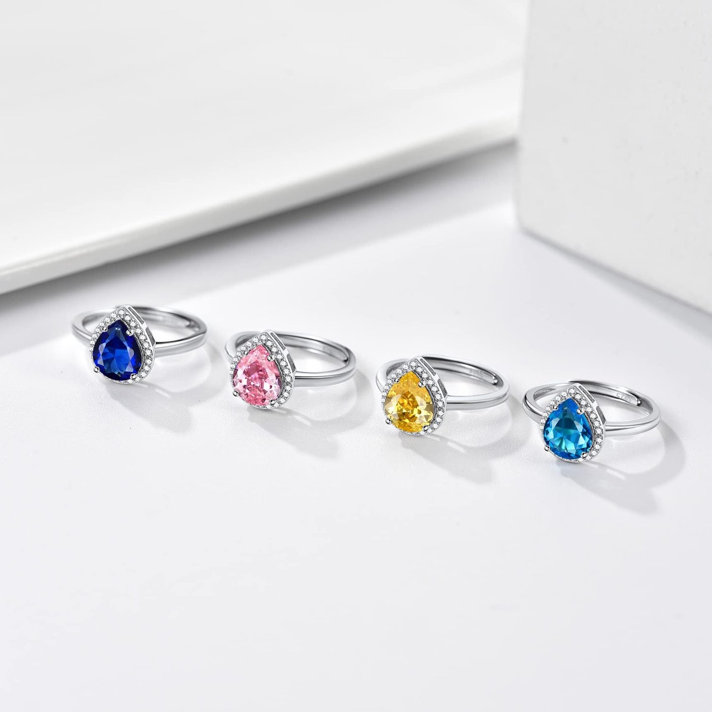 Bestyle S925 Sterling Silver Teardrop Crytsal Rings, Dainty November Critine Crystals Birthstone Rings, Anniversary/Mother’s Day/Birthday Jewelry Gifts for Women Mom/Wife/Sister/Best Friend