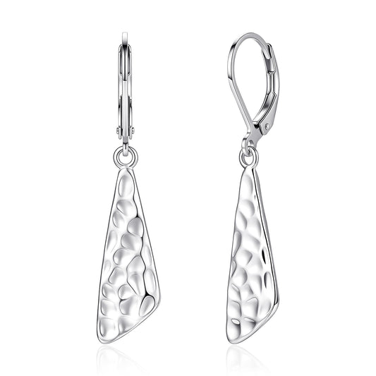 925 Sterling Silver Dangle Earrings for Women Leverback Hammered Earrings Hypoallergenic Silver Dangle Drop Earring for Gifts