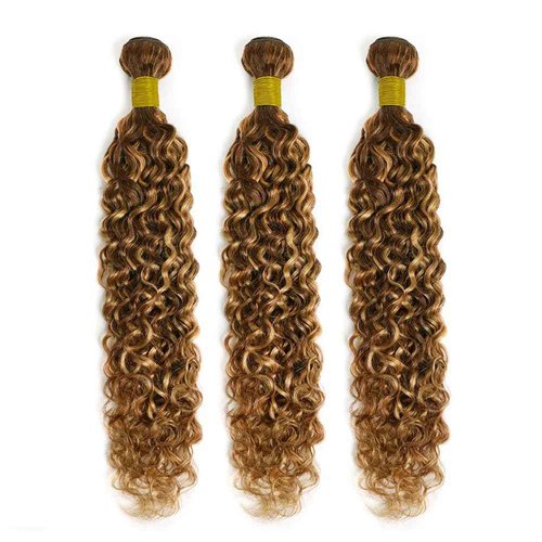 Honey Brown Bundles Human Hair Highlight Curly Bundle P4/27 Human Hair Bundles 18 20 22 Inch Ombre Brown Bundle Brazilian Virgin Remy Hair Extensions 3Pcs/Set Deals
