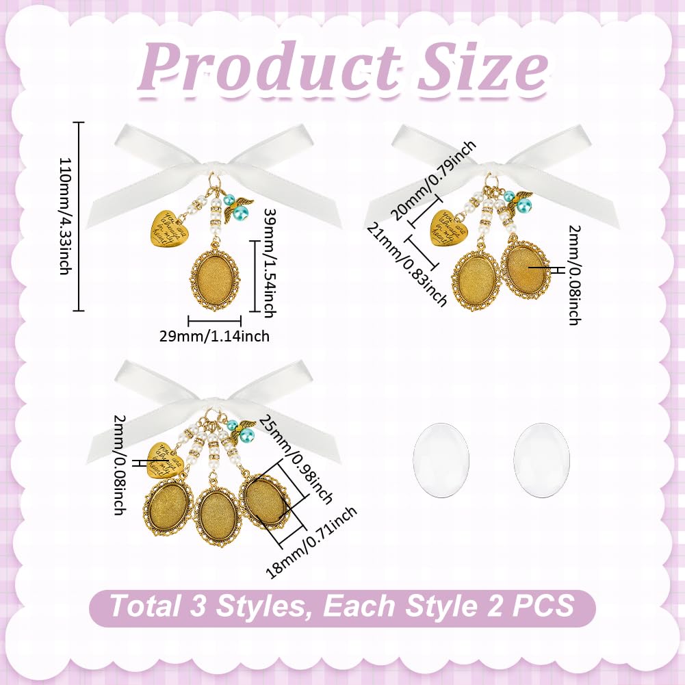 UNICRAFTALE 6Pcs Wedding Bouquet Photo Charms Antique Golden DIY Pin Brooch Making Kit with Heart Charm Blank Metal Oval Clear Glass Cabochons Holds 3 Pictures for Photo Charm Wedding Party